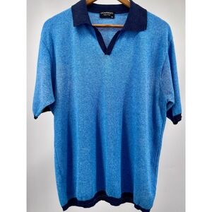 Gionfriddo Knit Polo Shirt Mens XL Blue Cotton Blend‎ Italy V Neck Short Sleeve
